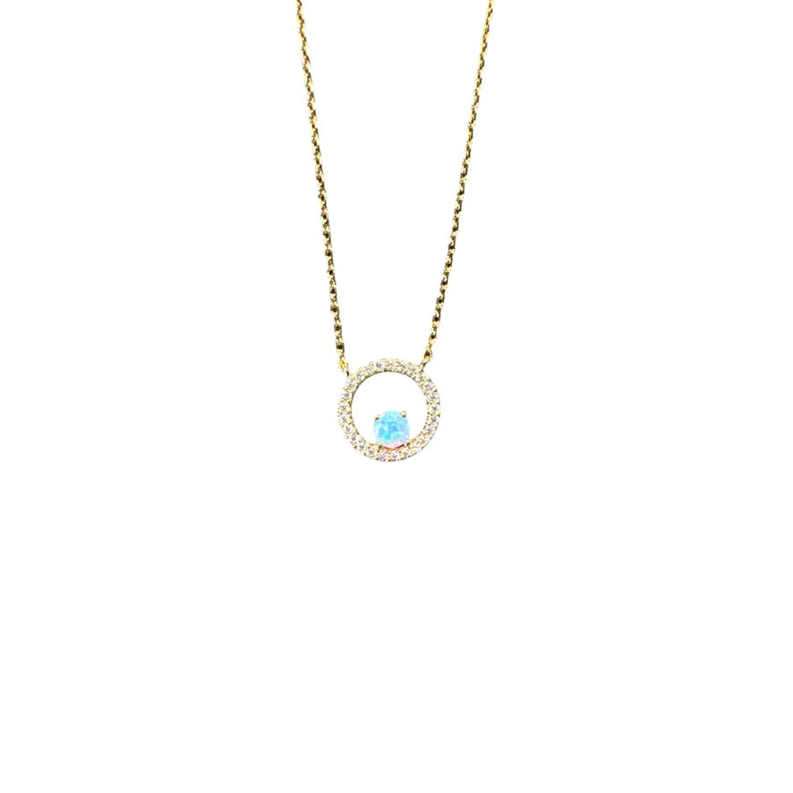 Blue Opal in CZ Halo 14k Gold Plated