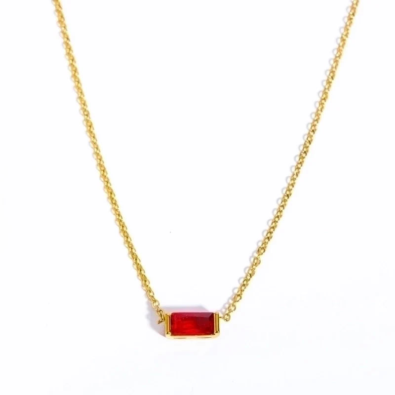 Retro Inlay Rectangle Birthstone Pendant Necklace - Waterproof