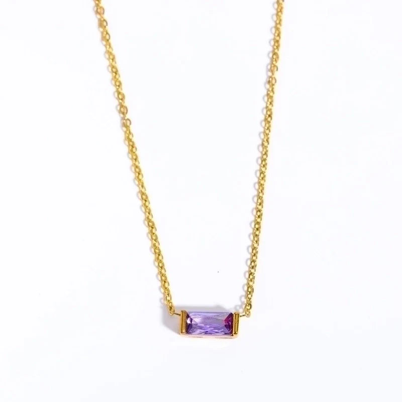 Retro Inlay Rectangle Birthstone Pendant Necklace - Waterproof