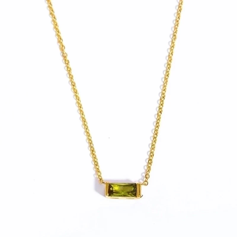 Retro Inlay Rectangle Birthstone Pendant Necklace - Waterproof