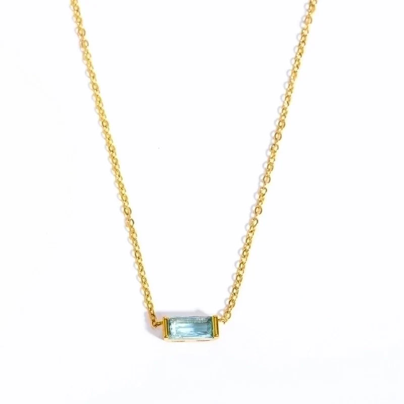Retro Inlay Rectangle Birthstone Pendant Necklace - Waterproof
