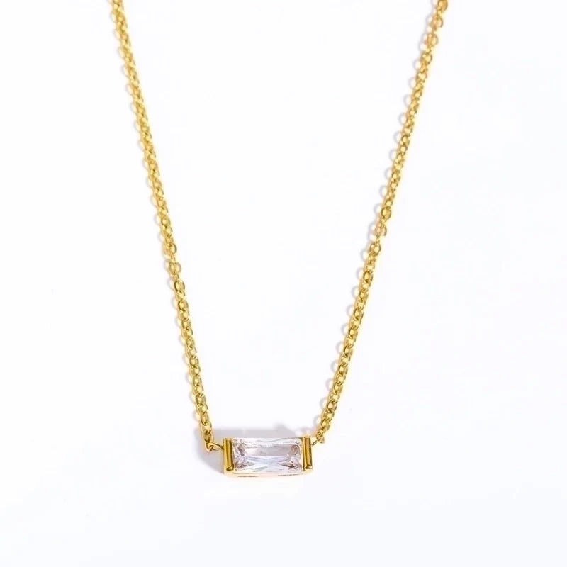 Retro Inlay Rectangle Birthstone Pendant Necklace - Waterproof