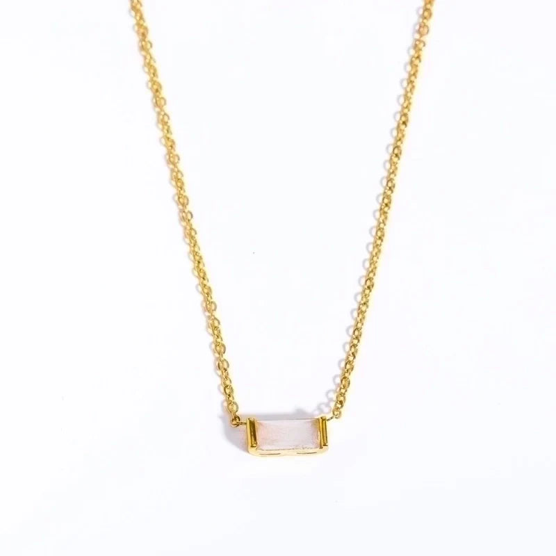 Retro Inlay Rectangle Birthstone Pendant Necklace - Waterproof