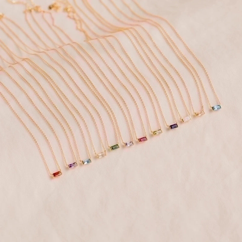 Retro Inlay Rectangle Birthstone Pendant Necklace - Waterproof