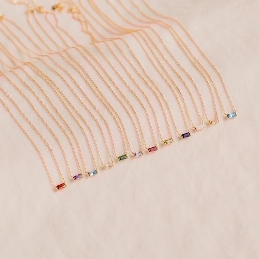 Retro Inlay Rectangle Birthstone Pendant Necklace - Waterproof