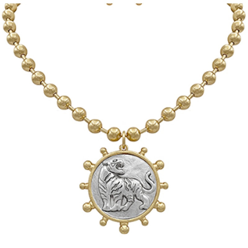 Ventage Roaring Tiger Coin Necklace