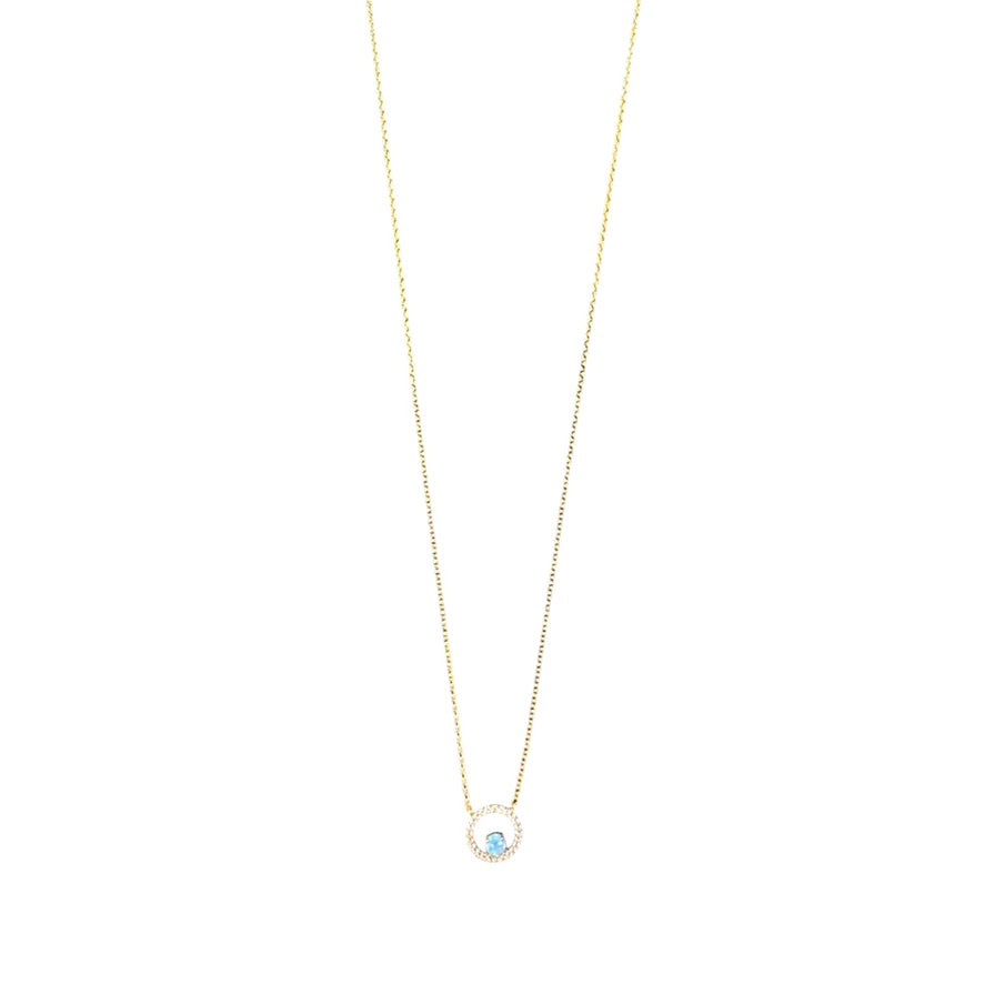 Blue Opal in CZ Halo 14k Gold Plated
