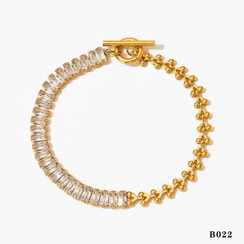 Pearl and Gold Bead Bracelet, Tape Diamond Bracelet  - Waterproof