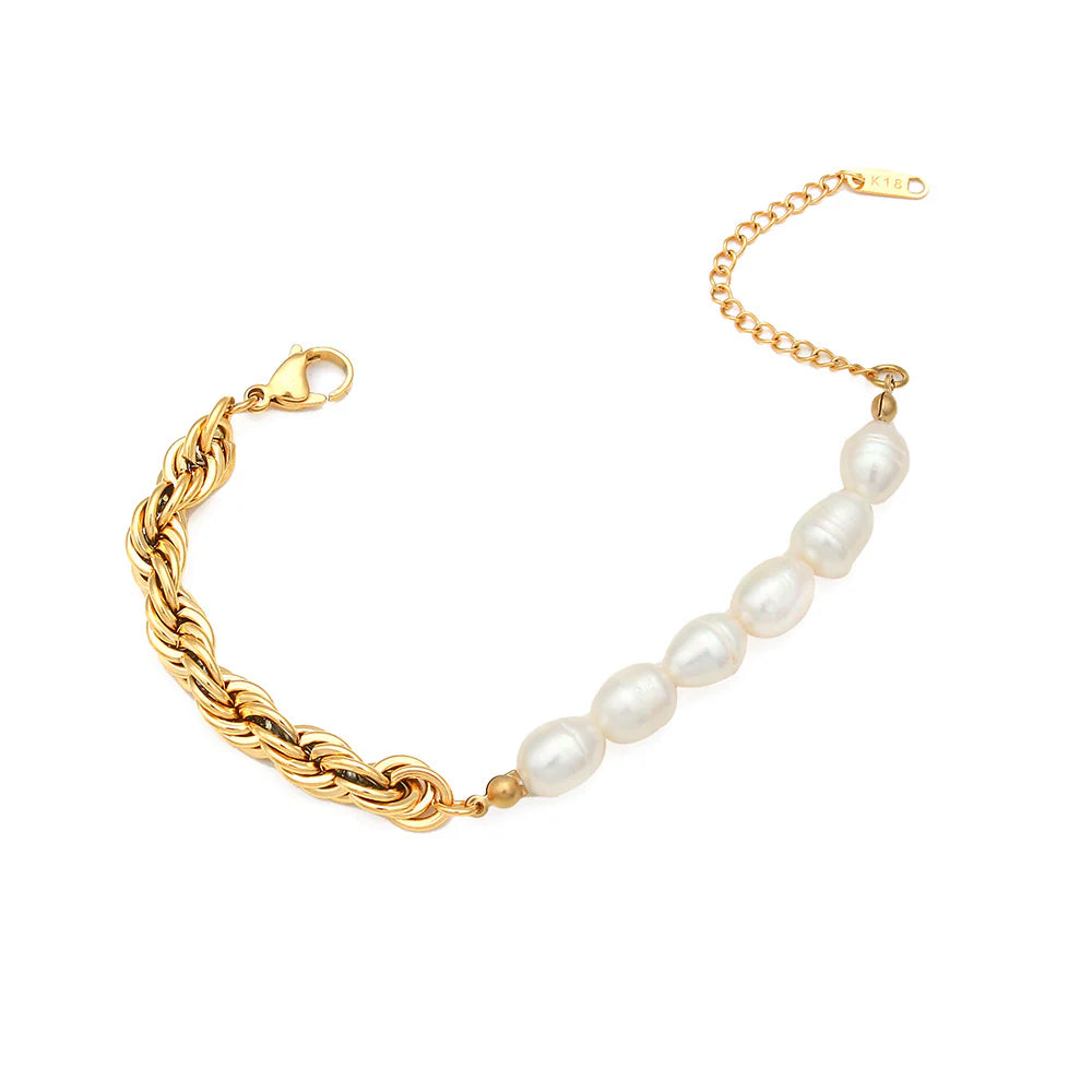 Twist Chain and Fresh Water Pearl Splicing Necklace - Waterproof