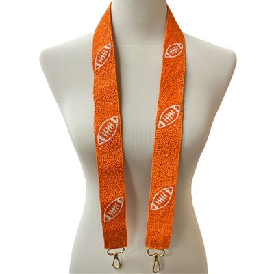 Orange and White Football Beaded Bag / Phone Strap