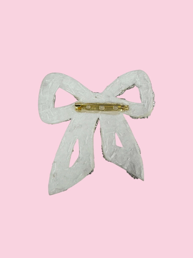 Silver Rhinestone Bow Pin