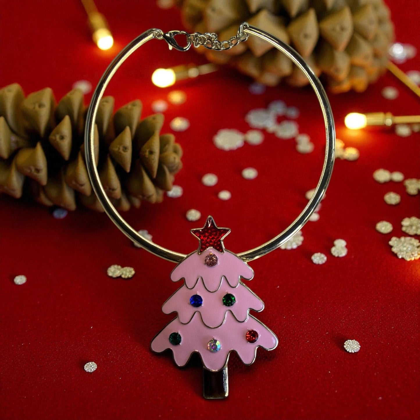 Pink Xmas Tree Necklace