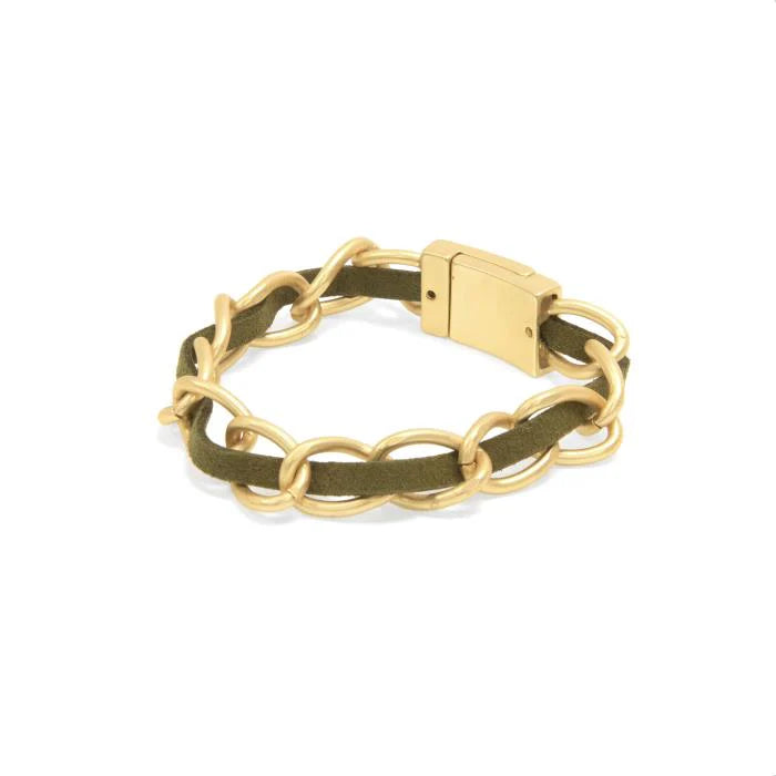 Olive Suede / Gold Chain Bracelet