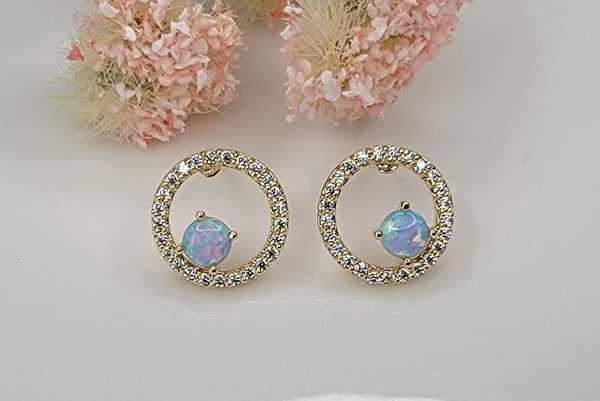 Blue Opal in CZ Halo 14k Gold Plated
