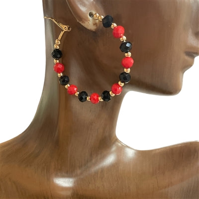 Dark Red, Black, And Gold Hoop Earrings