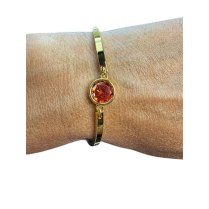 18K Gold Plated Orange Bezel Center Crystal on Curved Gold Bars Bracelet