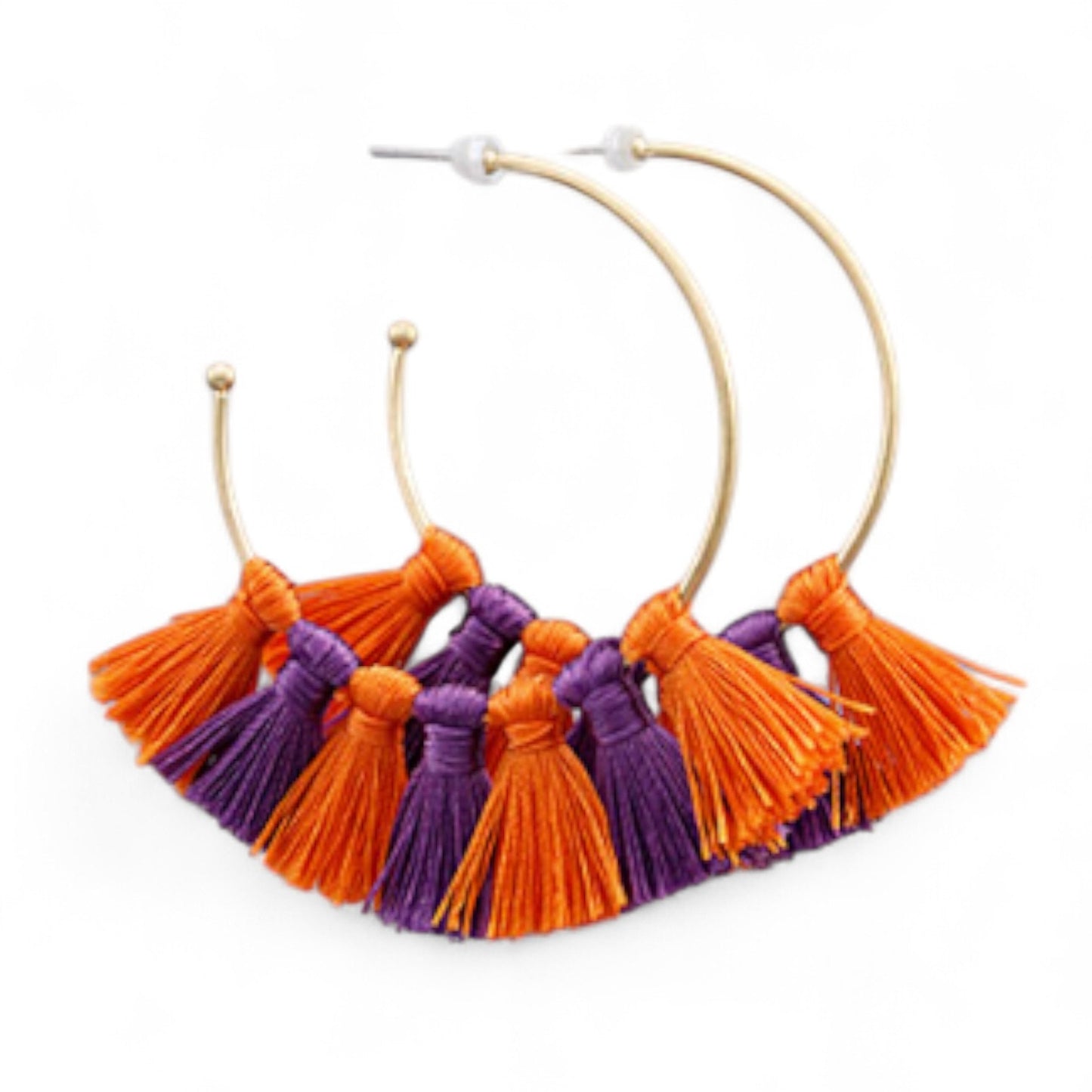 Collage Color Tassel Hoops - Orange and Purple