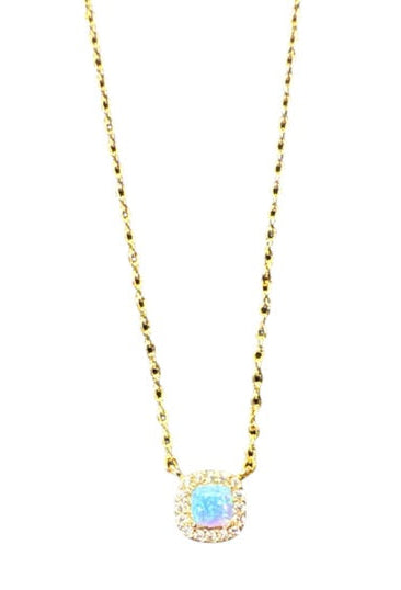 Blue Opal Square 14k Gold Plated Necklace