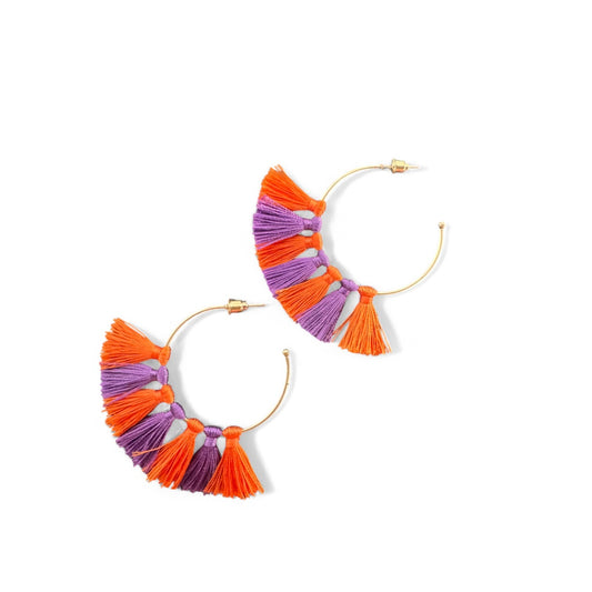 Collage Color Tassel Hoops - Orange and Purple