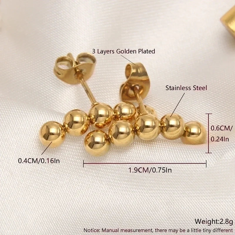 Gold Stud, Drop Earrings - Waterproof
