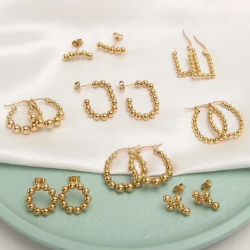 Gold Stud, Drop Earrings - Waterproof