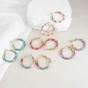 Enamel and Gold Earrings - Waterproof