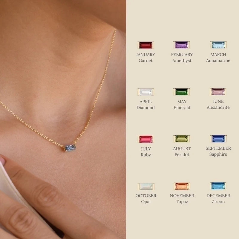 Retro Inlay Rectangle Birthstone Pendant Necklace - Waterproof