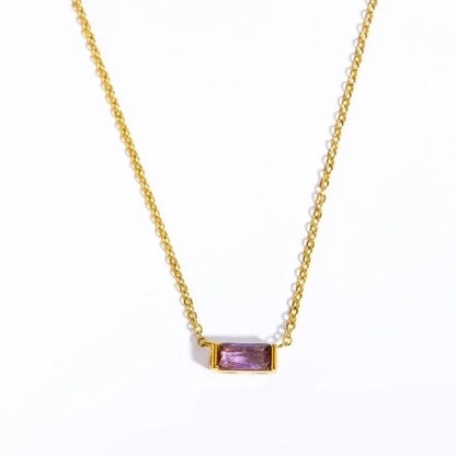 Retro Inlay Rectangle Birthstone Pendant Necklace - Waterproof