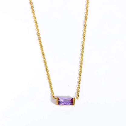 Retro Inlay Rectangle Birthstone Pendant Necklace - Waterproof