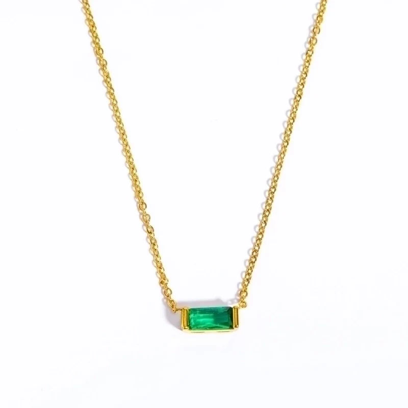 Retro Inlay Rectangle Birthstone Pendant Necklace - Waterproof