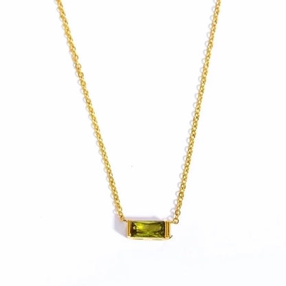 Retro Inlay Rectangle Birthstone Pendant Necklace - Waterproof