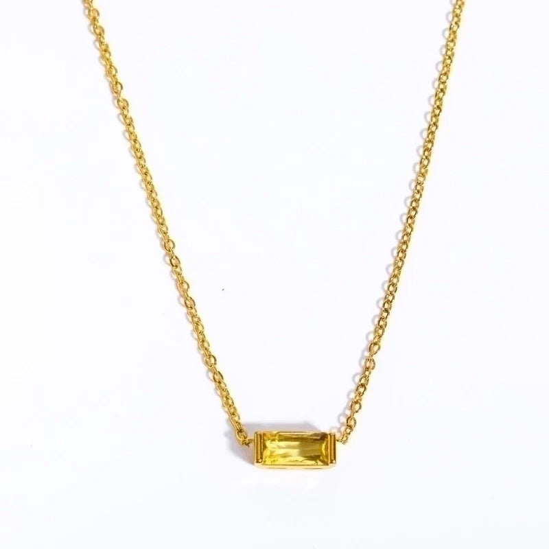 Retro Inlay Rectangle Birthstone Pendant Necklace - Waterproof