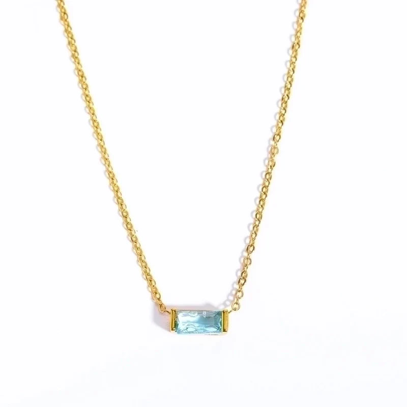 Retro Inlay Rectangle Birthstone Pendant Necklace - Waterproof