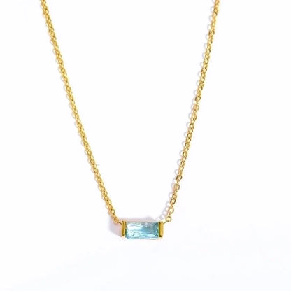 Retro Inlay Rectangle Birthstone Pendant Necklace - Waterproof