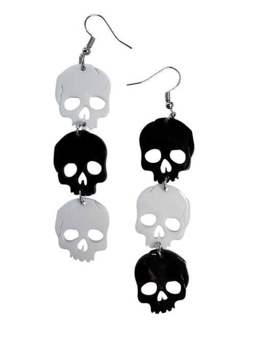 Black and White Skull Earrings
