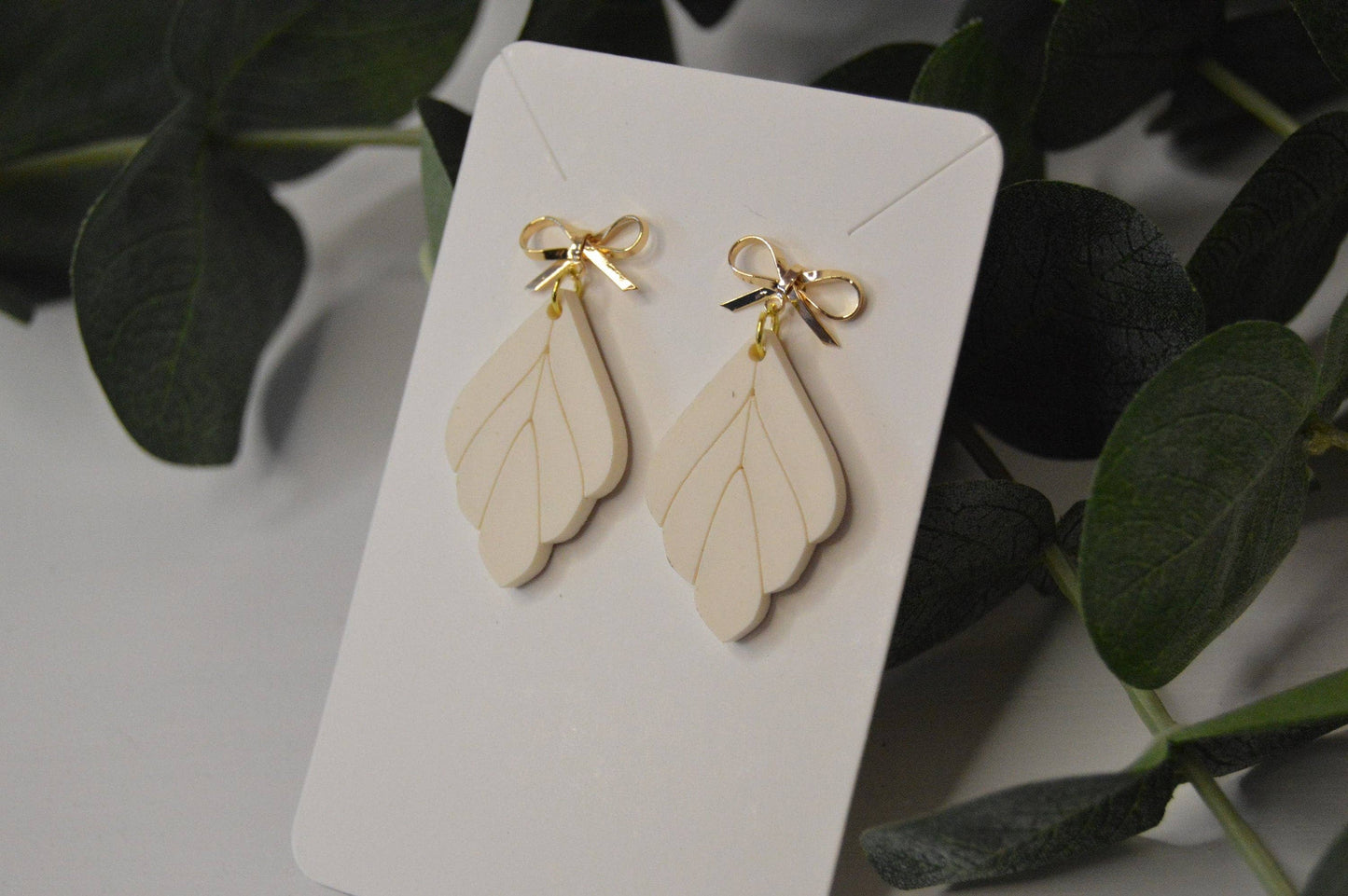Leaf Earrings with a Bow