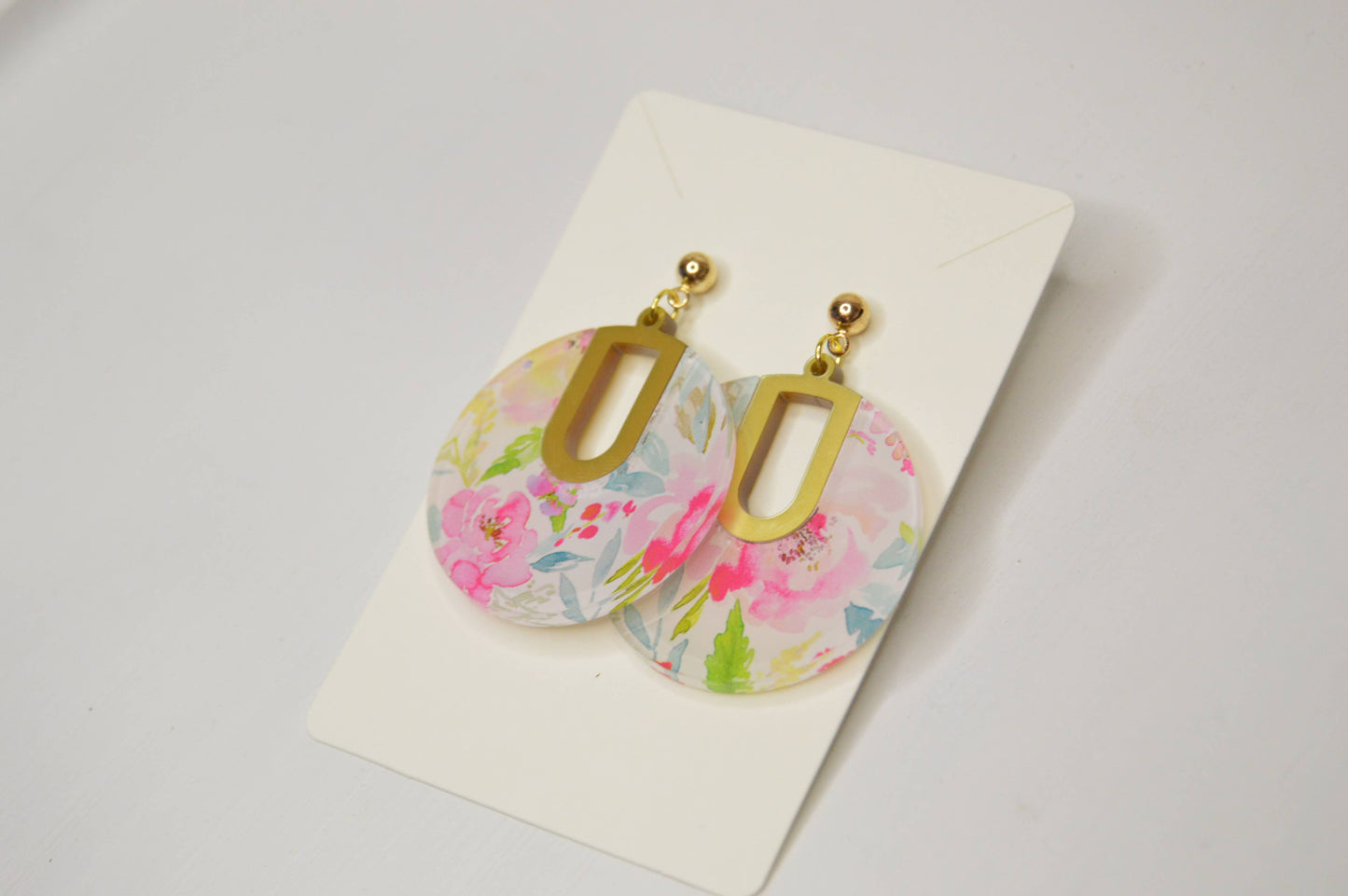 Floral Notch Filled Circle Earrings, Acrylic Earrings