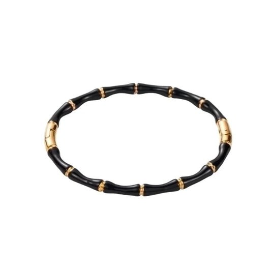 Black Enamel Stainless Bamboo Look Bangle