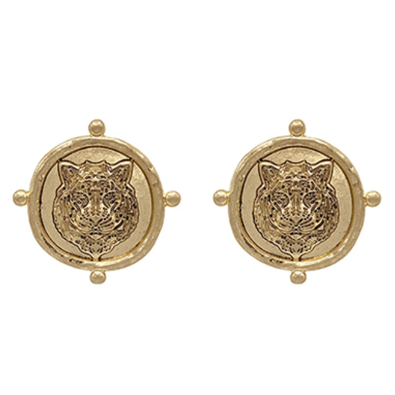 Vintage gold Tiger Head Earrings
