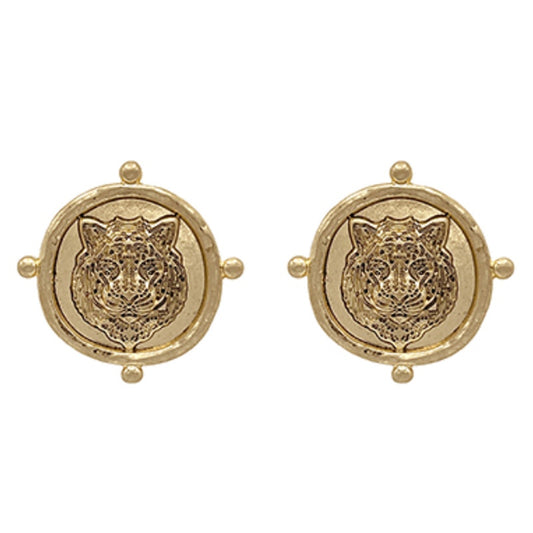 Vintage gold Tiger Head Earrings