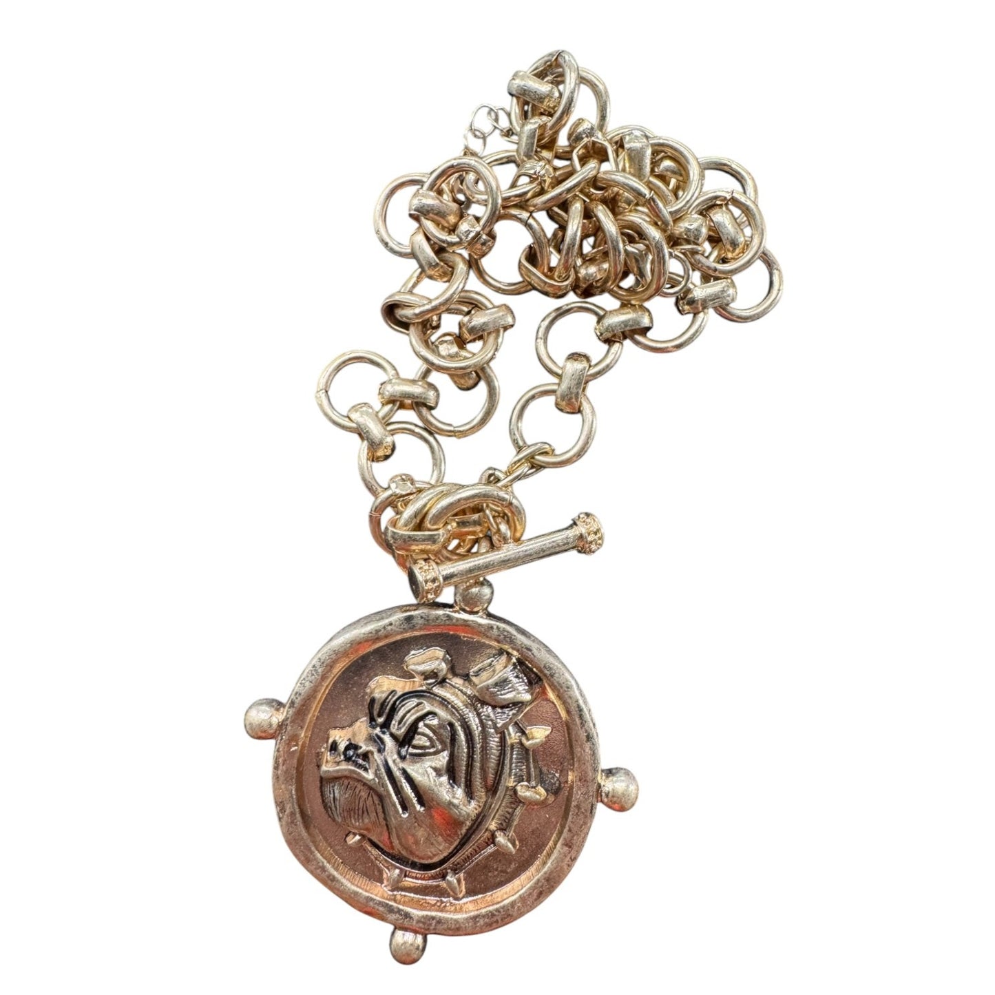 Bull Dog Head Medallion Chain Necklace