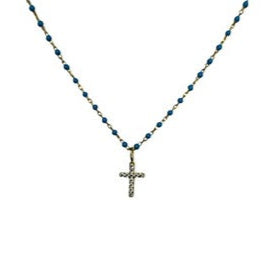 DaintyTurquoise Bead and Gold Plated Chain W/ CZ Cross - Sterling Silver