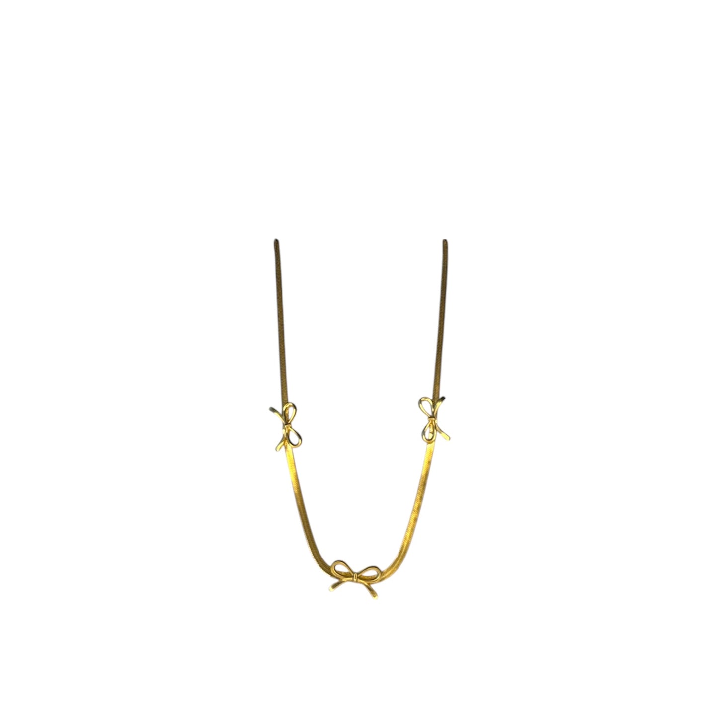 Herringbone and Bow Gold Plated Necklace - Waterproof