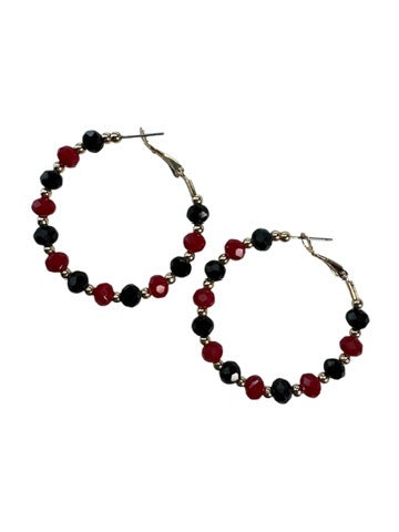 Dark Red, Black, And Gold Hoop Earrings