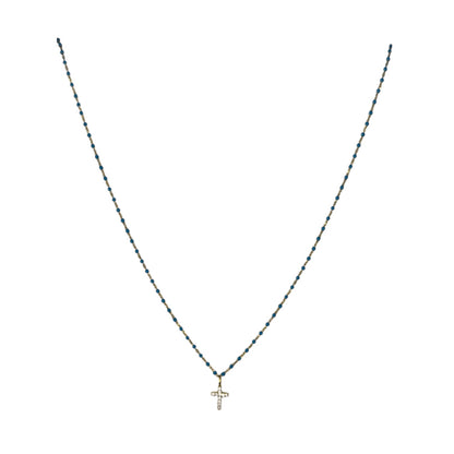 DaintyTurquoise Bead and Gold Plated Chain W/ CZ Cross - Sterling Silver