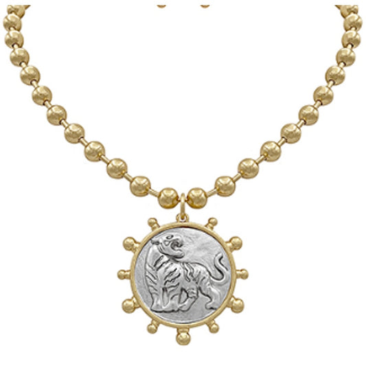 Ventage Roaring Tiger Coin Necklace