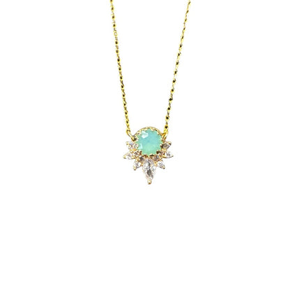 Green Opal and CZ 14k Gold Plated Deco Necklace