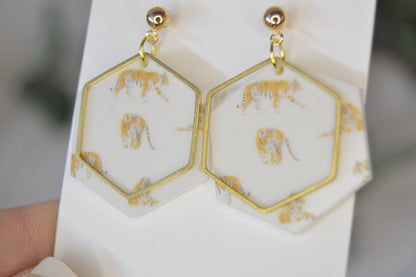 Tiger Hexagon Earrings