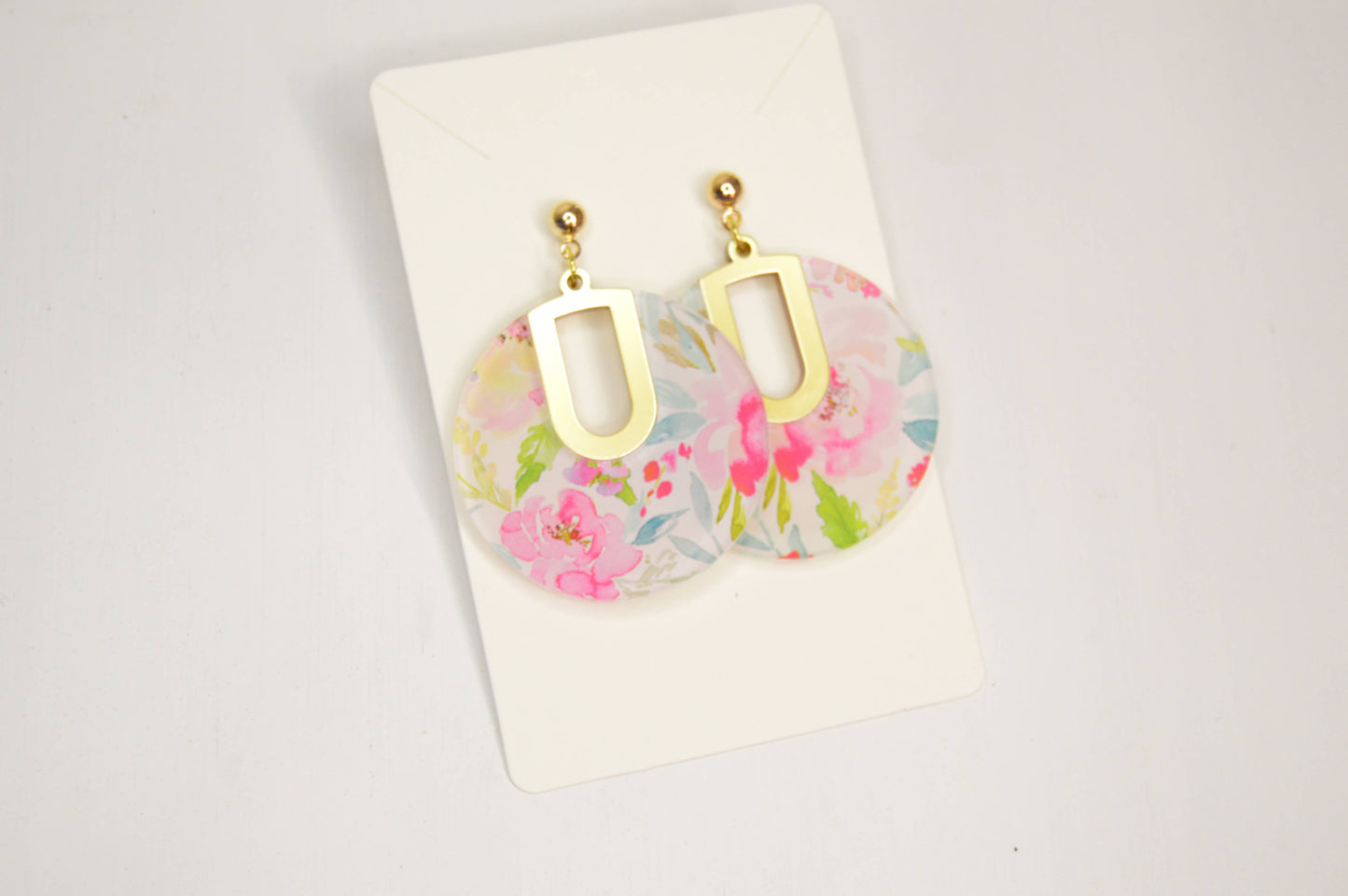 Floral Notch Filled Circle Earrings, Acrylic Earrings