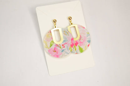 Floral Notch Filled Circle Earrings, Acrylic Earrings